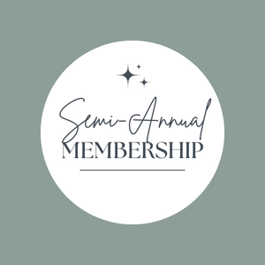 White circle with 'Semi-Annual Membership' text on a gray background