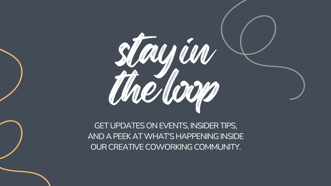 Motivational quote 'stay in the loop' on a dark background with decorative elements.