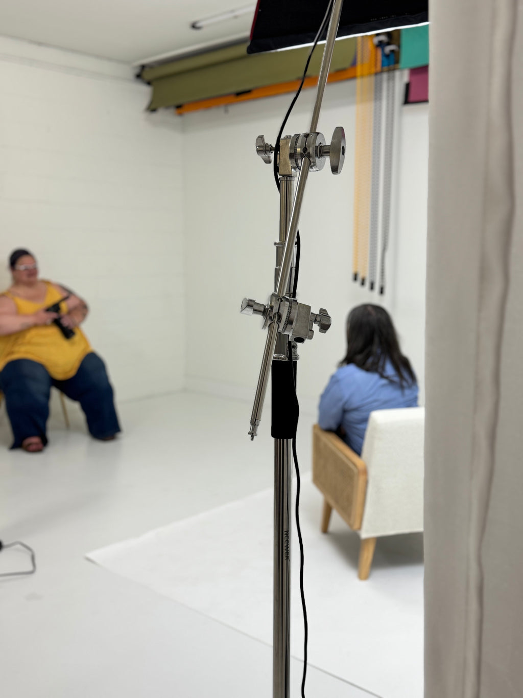 Camera equipment with people sitting in the background