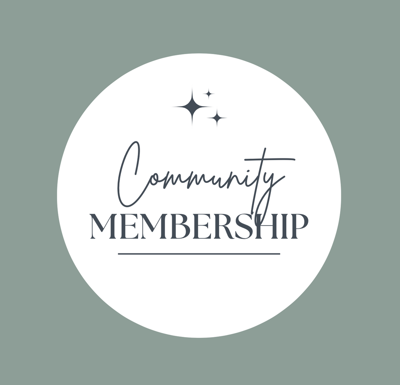 White circle with 'Community Membership' text on a gray background