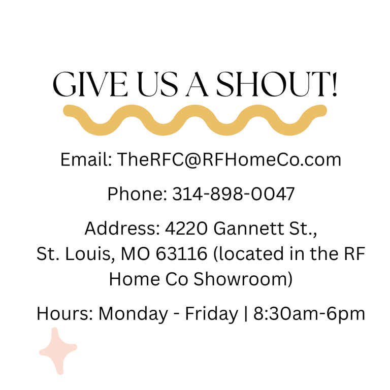 Contact information for RF Home Co on a white background