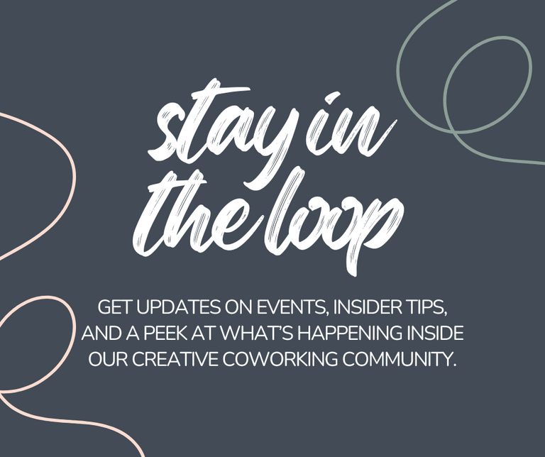 Motivational quote 'stay in the loop' on a dark background with decorative elements.